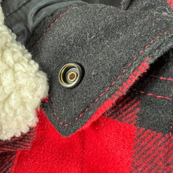 Levis Jacket Youth Large Red Buffalo Plaid Snap Button Sherpa Collar Long Sleeve - Picture 7 of 16